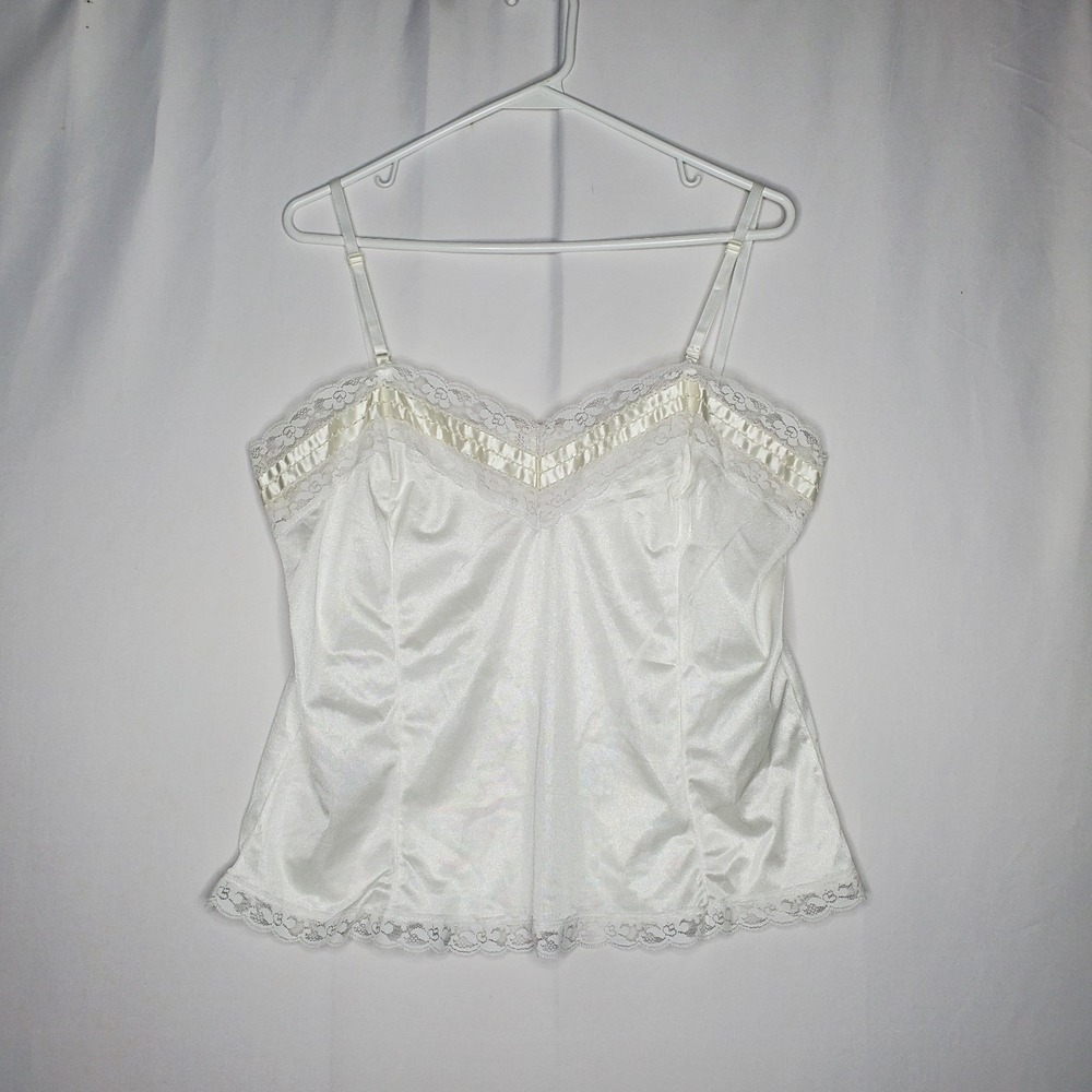 Mel-Lin Lace Trim Camisole‎ Tank Top Women XL White Nylon Romantic Angelcore...